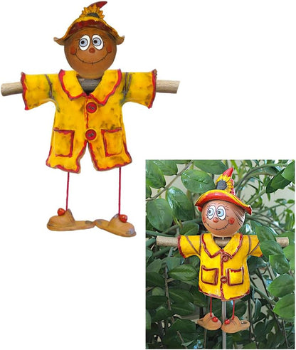 Ceramic Garden Decor - Scarecrow Lawn stake, yellow - Outdoor statue - Perfect, unique gifts for gardeners woman, men, yard gifts - Handmade, Frostproof