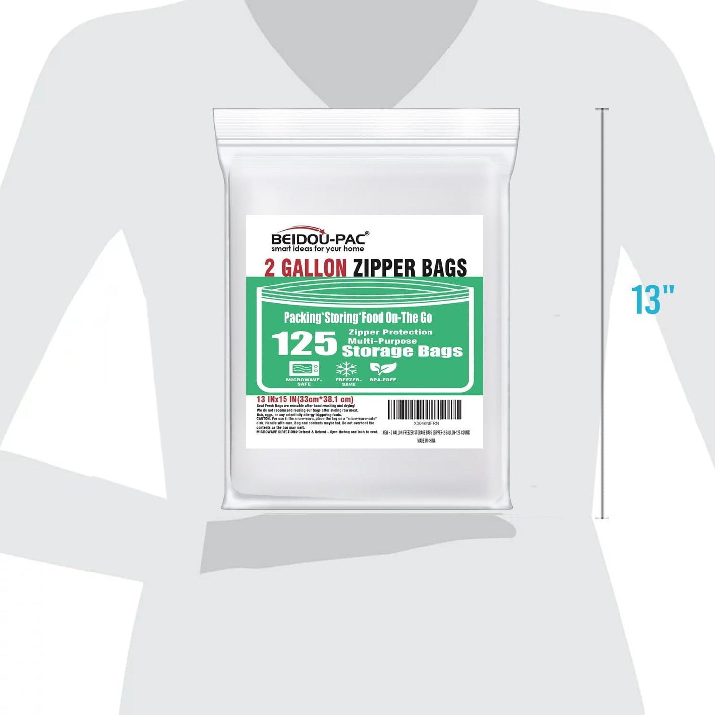 2 Gallon Large Food Storage Freezer Bags, 125 Count | Double Zipper | 13" * 15", Freshness Easy Open Reclosable Clear Plastic Bags
