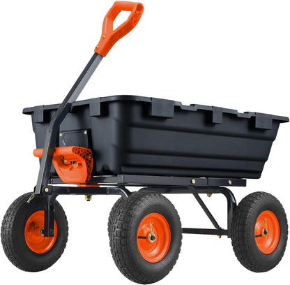 800Lb Heavy-Duty Poly Dump Garden Cart with Steel Frame, Utility Wagon with 10" Tires & Quick-Tilt System for Yard, Beach & Landscaping, Black