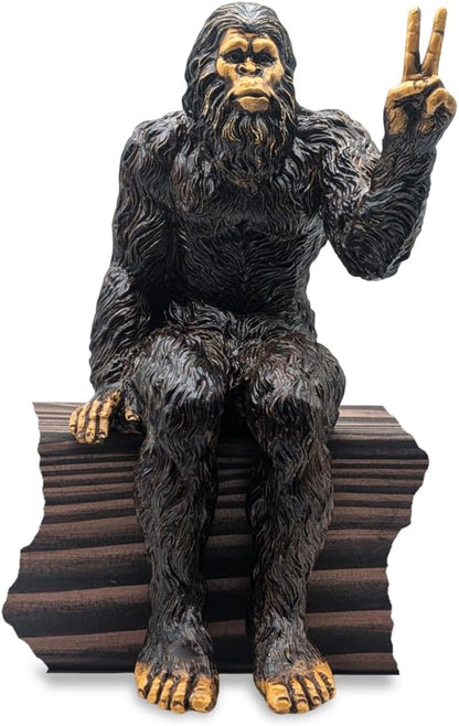 John Bernard & Company Bigfoot Peace Sign Decorative Sasquatch Yeti Statue/Figurine Indoor/Outdoor Sculpture for Patio, Deck, Home, Office 10 in H Shelf Sitter Figurine (Natural)