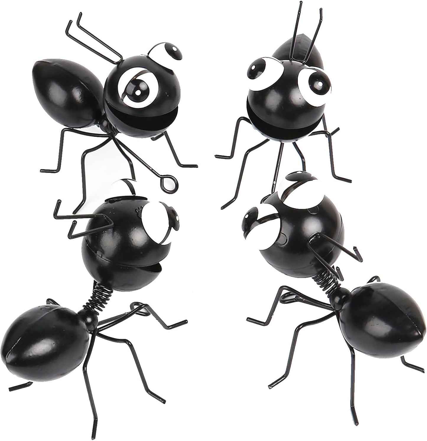 Metal Yard Art Garden Decor Cute Ant Outdoor Fence Decorations Lawn Ornaments - Set of 4 Black