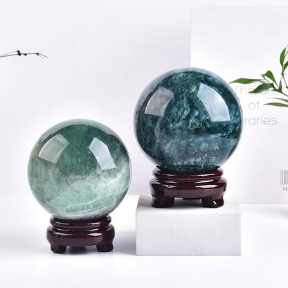 Large Green Fluorite Crystal Ball with Stand Natural Crystals Sphere Gemstone Ball Meditation Witchcraft Home Decor 100-110mm/3.9-4.3"
