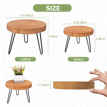 Athaliah Wood Plant Stand, Mini Mid Riser Stand Decor 2 Pack Wooden Plant Stool Indoor (Brown)