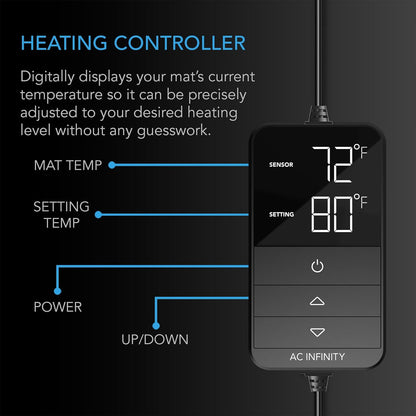 AC Infinity SUNCORE H3, Seedling Mat 10” x 20.75” with Digital Thermostat Controller for Exact Temperature Levels, Waterproof Heating Pad for Indoor Gardening, Hydroponics, Germination, Cloning
