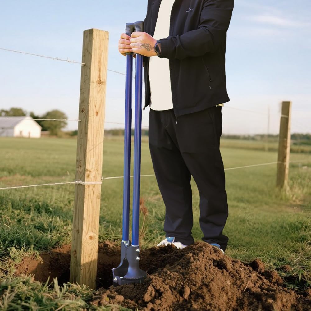 Heavy Duty Post Hole Digger for Fence Posts - Hole Digger with Fiberglass Handle, Durable Soil Digger Garden Tool for Agriculture, Gardening, and Landscaping,56 Inches,Blue