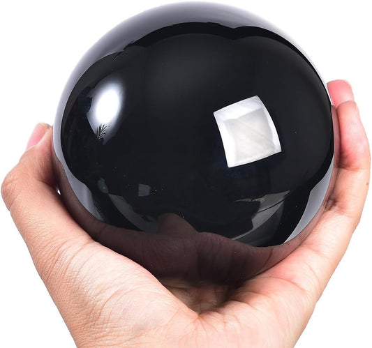 Black Obsidian Crystal Ball with Stand Large Healing Crystals Sphere for Meditation, Divination