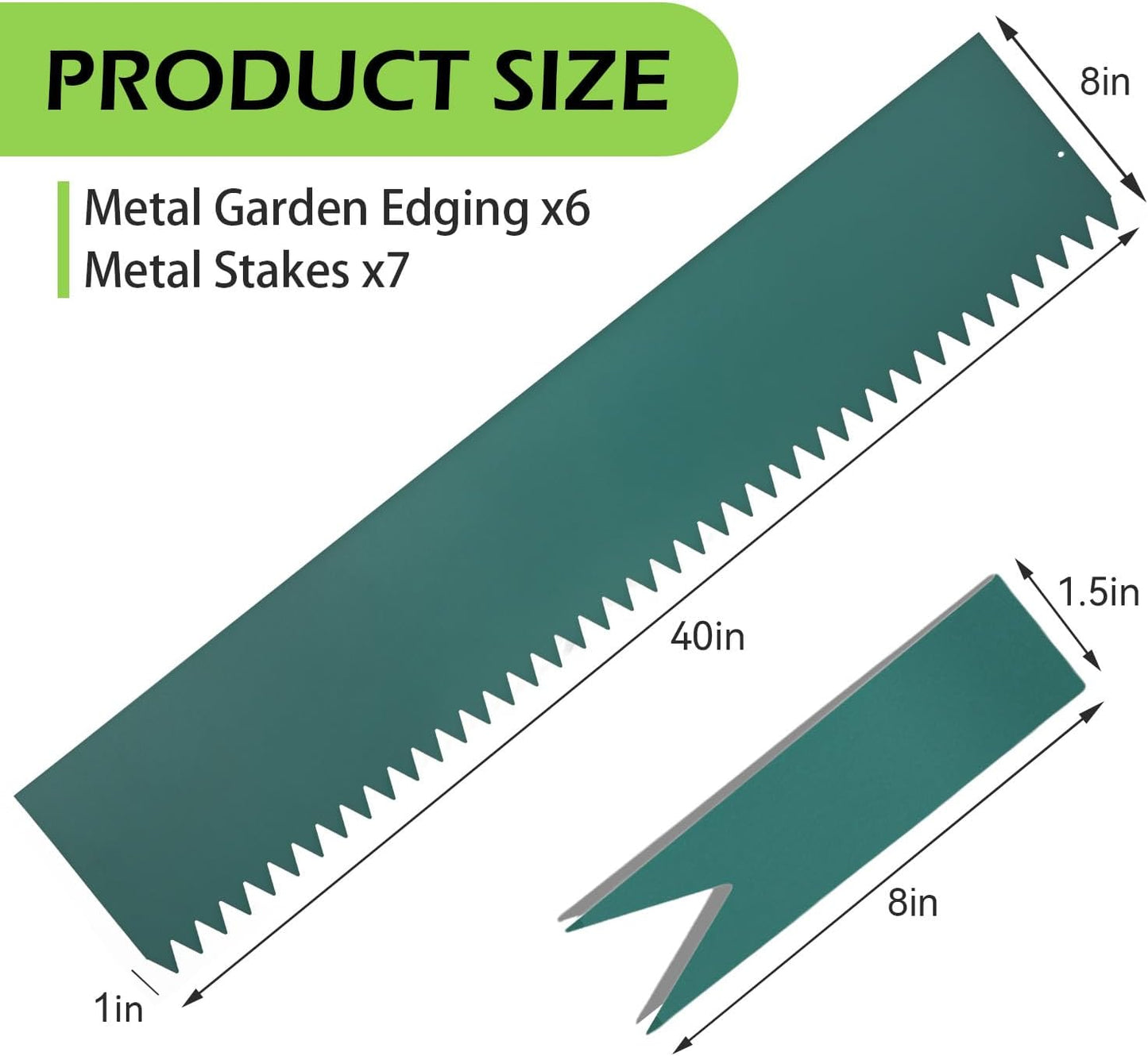Landscape Edging Kit, Galvanized Steel Edging Landscape Lawn Edging Powder for Lawn Yard, Coated Bendable Metal Strips, No-Dig Hammer-in Edging Border w/Clips (8 INCH 6 PCS, Turquoise)