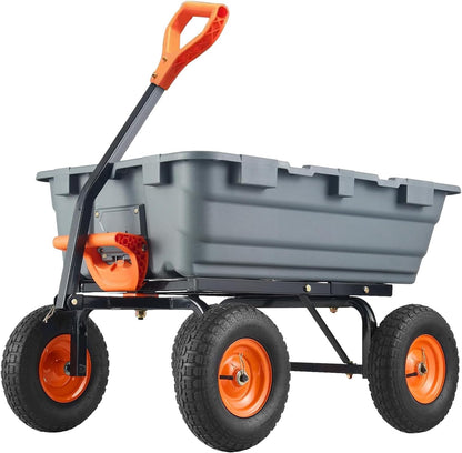 800Lb Heavy-Duty Poly Dump Garden Cart with Steel Frame, Utility Wagon with 10" Tires & Quick-Tilt System for Yard, Beach & Landscaping, Grey