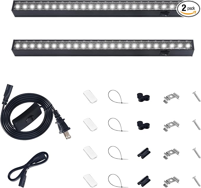Barrina T5 Plant Lights for Indoor Growing, 1FT 10W (2 X 5W) Led Grow Light with Magnetic Design, Full Spectrum Grow Light Strip with Black Cover, Plug and Play, 5000K, 2 Packs