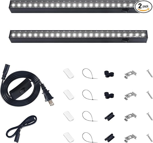 Barrina T5 Plant Lights for Indoor Growing, 1FT 10W (2 X 5W) Led Grow Light with Magnetic Design, Full Spectrum Grow Light Strip with Black Cover, Plug and Play, 5000K, 2 Packs