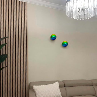 Nerien Gazing Ball, 3.9" Stainless Steel Garden Mirror Globe, Polished Ornament Sphere, Hollow Floating Reflective Hemisphere, Home Outdoor Pond Housewarming Swimming Pool Decoration, Rainbow, 2pcs
