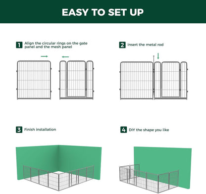 FXW Garden Fence Outdoor for The Yard – 32in(H) x 54.7ft(L) Heavy Duty Metal Animal Barrier for Dog and Rabbit, Decorative Dog Fence, 24 Panels, Silver
