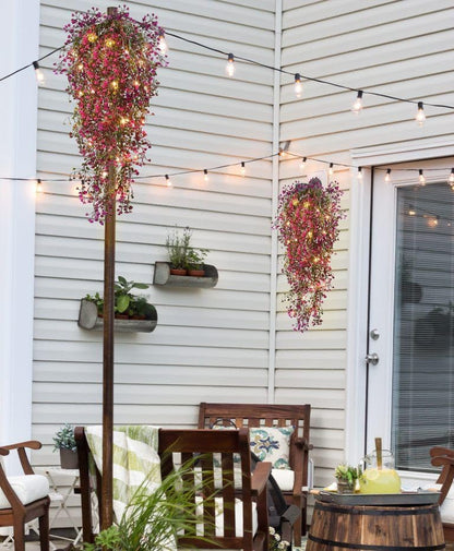 RECUTMS 4Pcs Fake Ferns Artificial Hanging Plants with 30 LED Lights Ivy Flowers Large Faux Hanging Plant for Indoor Outdoor Room Garden Porch Wedding Party Decorations (Fuchsia)