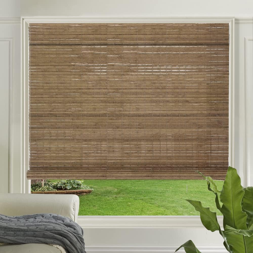 LETAU Cordless Wood Window Roller Shades, Bamboo Light Filtering Window Blinds for Indoor Home, Office, Kitchen, Pattern 2