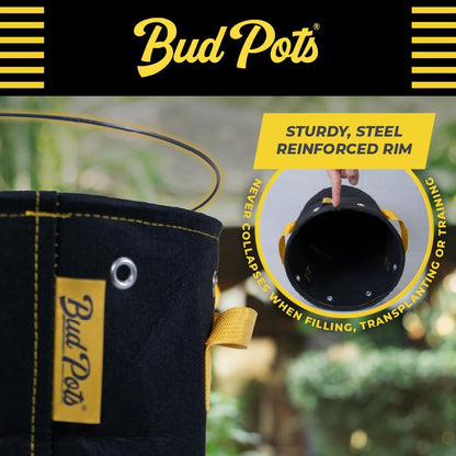 BudPots for Optimal Plant Growth | 3 Gallon Fabric Pots (11.3L) | 4-Pack | Metal Reinforced Rim - Sturdy & Never Collapses | Promotes Dense & Healthy Roots | Low Stress Training | Reusable