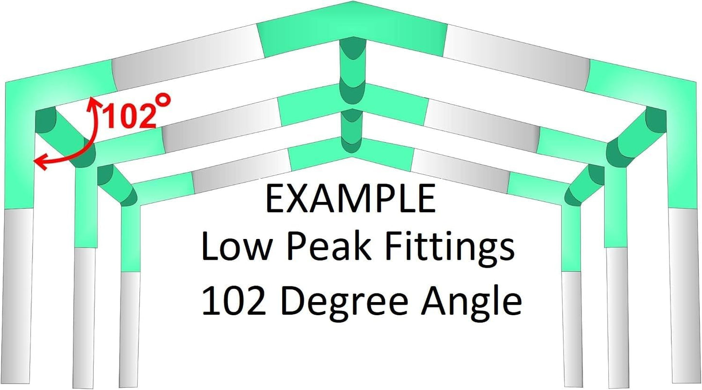 6 Leg Style Carport Canopy EMT Pipe Fittings Low Peak Connectors with 102 Degree Angle (Choose Size) (Connects 1-3/8" Pipe)