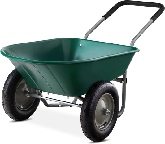 Best Choice Products Dual-Wheel Home Utility Yard Wheelbarrow Garden Cart w/Built-in Stand for