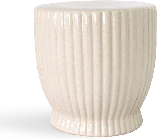 Ceramic Decorative Garden Stool: Cream Stool Striped Drum Shape for Indoor Outdoor Decor - Ceramic Tabouret for Living Room Patio Front Porch Bathroom