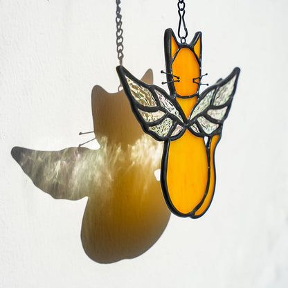 Orange Cat Memorial Gift Stained Glass Suncatcher,Angel Cat Decor Stained Glass Window Hangings,Loss of Cats Sympathy Gifts for Catss Lover,Pet Memorial Gifts for Women