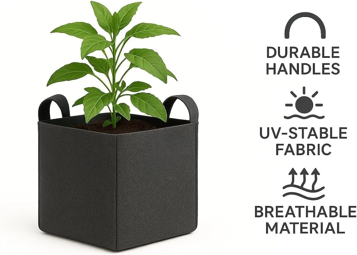 Square Geo Fabric Grow Bag 400 GSM Durable Breathable UV Resistant Reusable Plant Container for Herbs, Vegetables Flowers Space Saving Gardening Pack of 2 (Green, 15 inch) (Dark Grey)