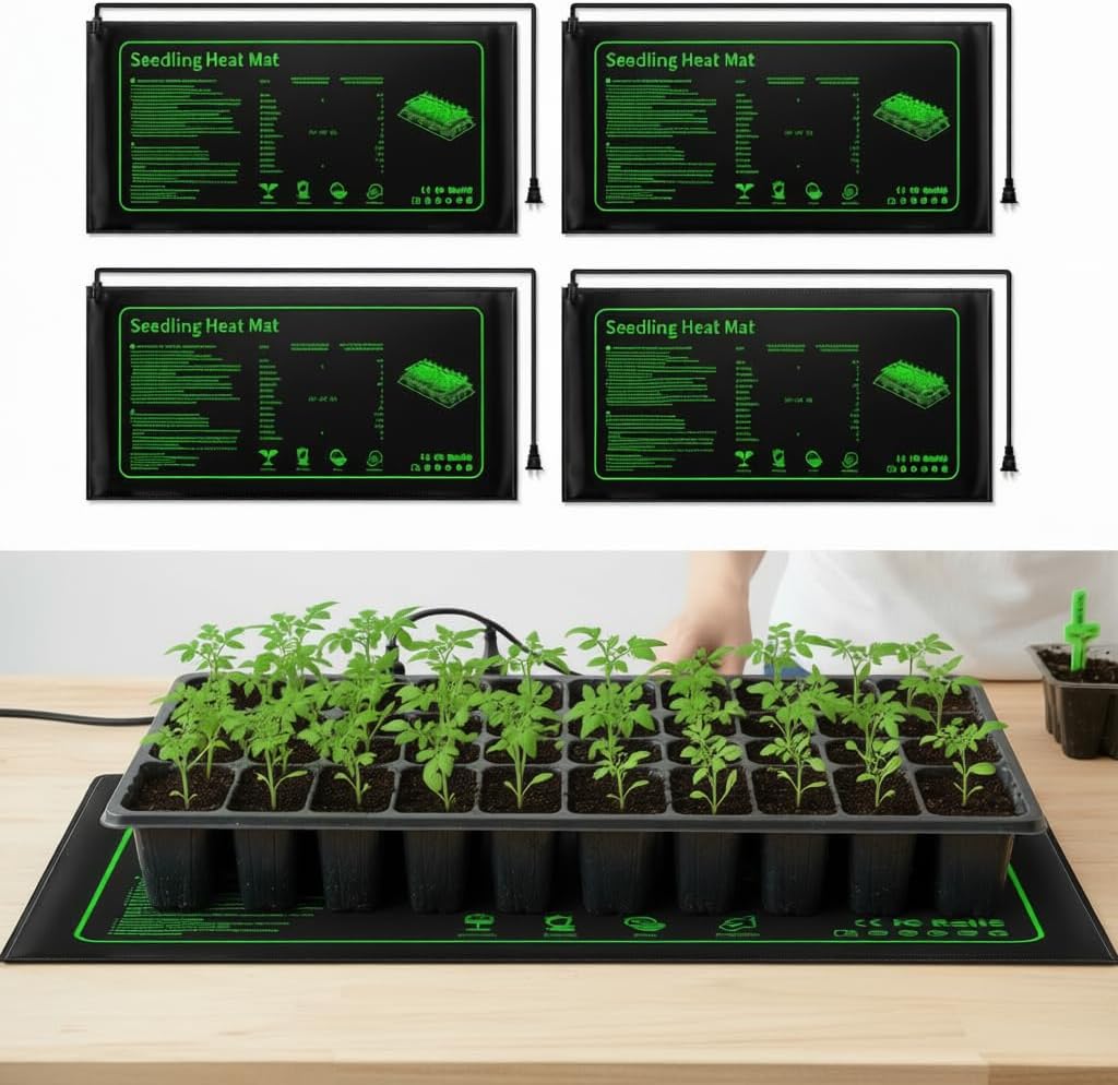 4 Pack Graphene Seedling Heat Mats for Plants, Waterproof Heating Pads for Seeds Germination and Microgreen Trays Thick and Reusable 20W