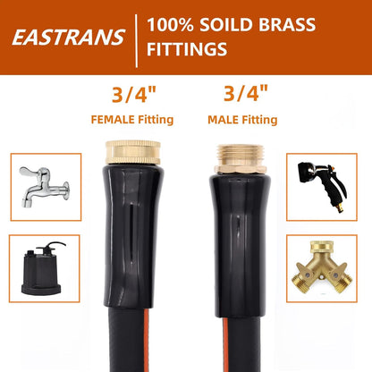 EASTRANS Short Garden Hose 5 ft x 5/8", Heavy Duty Black Orange Water Hose with 3/4" Solid Brass Connector, Flexible, Lightweight, Durable, Male to Female