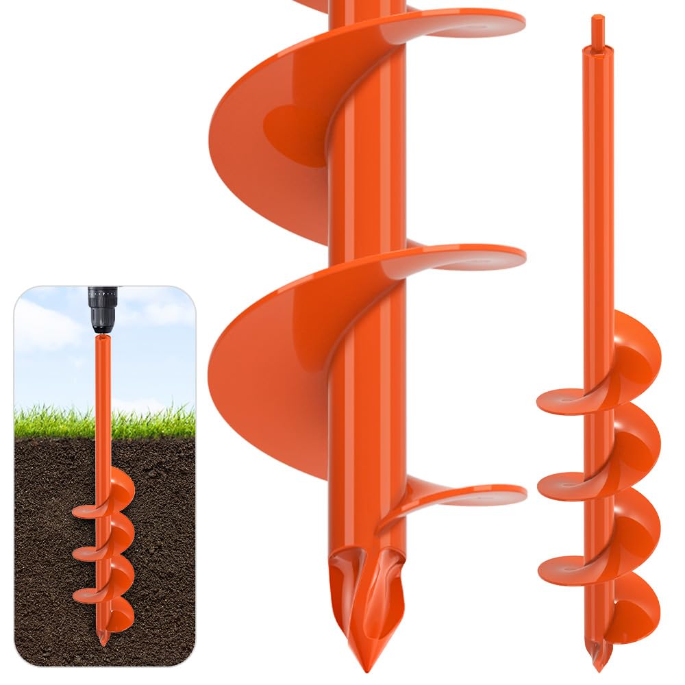 Dolibest 4 x24 Auger Drill Bit for Planting, Steel Garden Auger for Post Hole Digger, Bulb Planter Tool for Beach Umbrella, Mailbox, Fence Post Holes Digger - Fits 3/8" Hex Drill