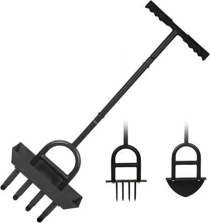 Lawn Aerator Garden Tool with Soil Core Tray, 3 in 1 Manual Grass Plug Air Aerator with Spike Tool and Half Moon Edging Tool, Coring Aeration for Lawn Yard Care