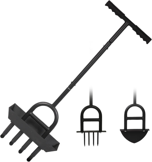 Lawn Aerator Garden Tool with Soil Core Tray, 3 in 1 Manual Grass Plug Air Aerator with Spike Tool and Half Moon Edging Tool, Coring Aeration for Lawn Yard Care