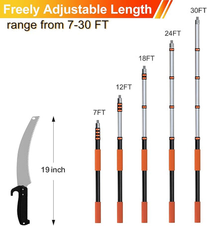 36FT Pole Saw, Telescoping Tree Trimmer with 5-20FT Extension Pole, Manual Branches Pruner for Backyard, Orange