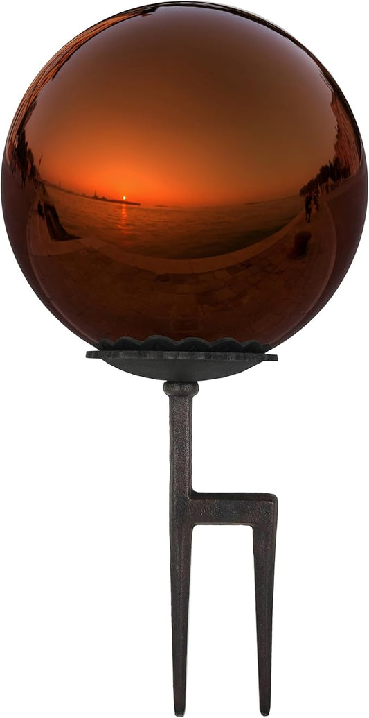 Lulu Decor, Copper Stainless Steel Gazing Mirror Ball Size 12 with Screw Stand (for Windy Area)