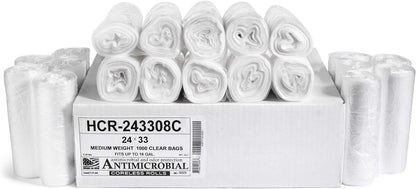 Aluf Plastics High Density Trash Bags, 16 Gallon, 1000 Count, 8 Micron (eq), 24" x 33", Clear, for Bathroom, Office, Industrial, Commercial, Janitorial, Municipal, Recycling