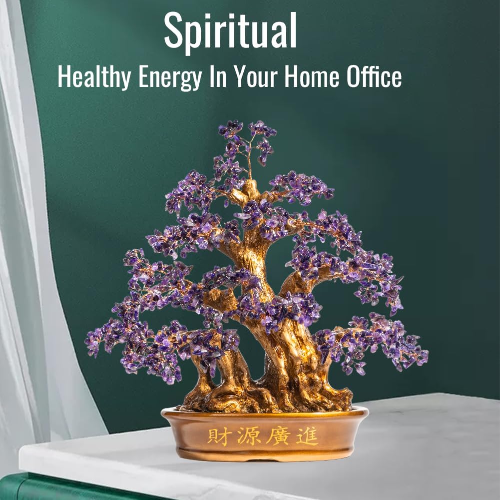 Natural Large Amethyst Tree,18" Amethyst Crystal Bonsai Tree(1300 Gemstone Count) Chakra Tree with Healing Properties Crystal Feng Shui Money Tree of Life for Positive Energy Good Luck Wealth
