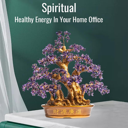 Natural Large Amethyst Tree,18" Amethyst Crystal Bonsai Tree(1300 Gemstone Count) Chakra Tree with Healing Properties Crystal Feng Shui Money Tree of Life for Positive Energy Good Luck Wealth