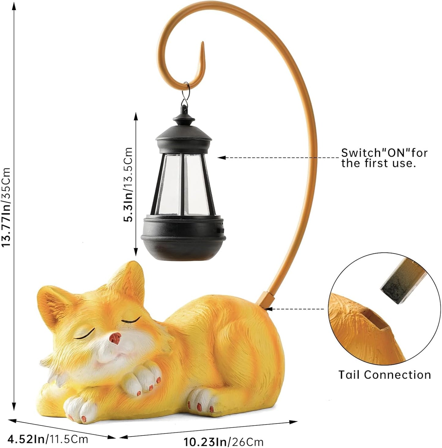 Outdoor Cat Figurine Garden Statue with Solar-Powered LED Light 13.77 Inches Tall Gift Garden Statue Decor for Cat Lovers Yellow
