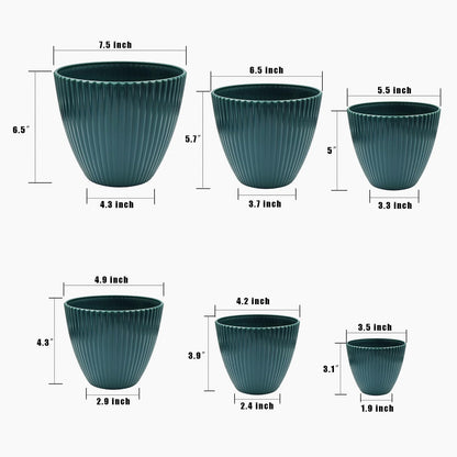 7.5/6.5/5.5/4.9/4.2/3.5 Inch Plant Pots with Saucers & Drain Holes - Indoor/Outdoor Flower Pots for Succulents, Herbs, Cactus - Modern Lightweight Durable Planter Set, Dark Green