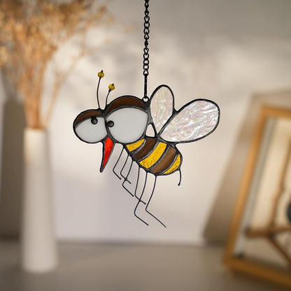 BOXCASA Honey Bee Suncatcher,Bee Stained Glass Suncatcher for Window Hanging Mosquito Decor,Bumblebee Wall Decor for Home Kitchen Bedroom, Bee Themed Gifts for Mom,Grandma or Friends