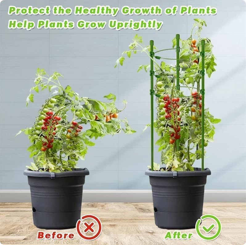 Tomato Cage Plant Support Cages for Garden, Upgrade Garden Plant Stakes with Adjustable Rings, Plants Trellis for Tomato, Flower, Climbing Plants, with Plant Tie and Clips 3 Pack 18 inches