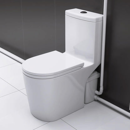 WinZo 450W Macerator Pump Toilet For Basement,Elongated 17-inch Tall Comfort Seat,Powerful Macerating Toilet System With 3 Water Inlet & Ac Vent