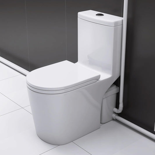 WinZo 450W Macerator Pump Toilet For Basement,Elongated 17-inch Tall Comfort Seat,Powerful Macerating Toilet System With 3 Water Inlet & Ac Vent