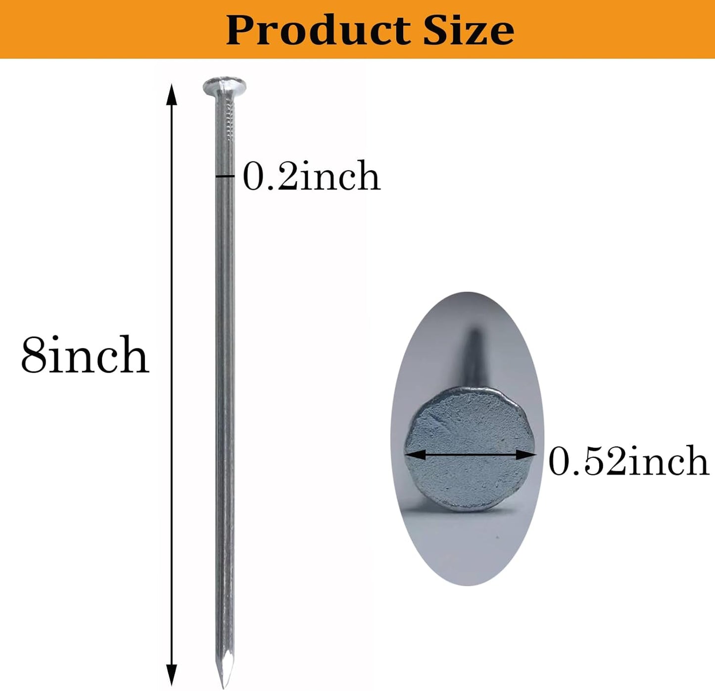 Metal Stakes, 8 Inch 9Pcs Galvanized Landscape Spikes,Garden Nails for Turf,Weed Barriers,Tent and More (9)