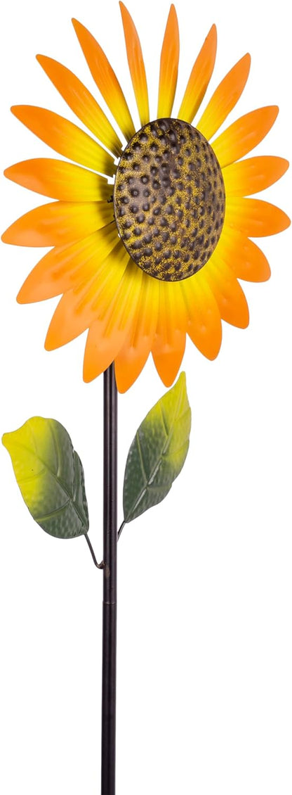Viveta 2Pack Metal Sunflower Wind Spinner Outdoor,Kinetic Decorative Wind Sculpture wtih Sturdy Stake,Pinwheels for Yard and Garden