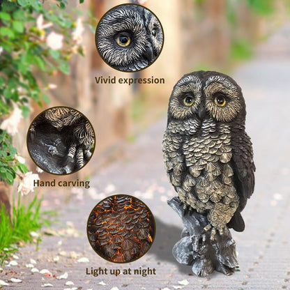 Solar Owl Garden Statues Outdoor Decor Resin with Solar Lights Sculpture for Porch Patio Lawn Yard Decorations Christmas Housewarming Gifts for Women Mom