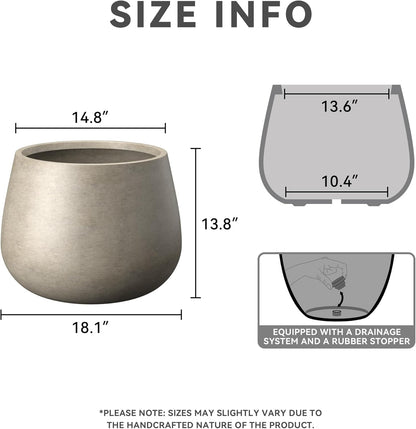 Kante Curva Series Planter, 14.8 Inch Round Concrete Garden Pot with Draiange Hole and Rubber Plug, Suitable for Indoor Plants, Home, Garden, Patio, Weathered Concrete