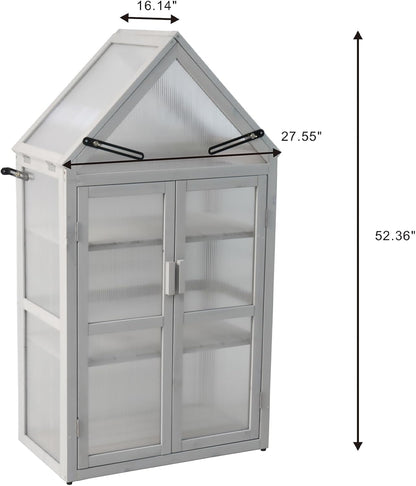 JOYBASE Wooden Mini Cold Frame Greenhouse for Outdoor with Adjustable Shelves, Opening Roof & Wall Mounts - Ideal for Patio, Balcony & Garden, Grey