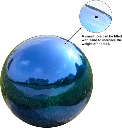 Nerien 6 Inch Gazing Ball, Stainless Steel Garden Mirror Globe, Polished Ornament Sphere, Hollow Floating Reflective Hemisphere, Home Outdoor Pond Housewarming Swimming Pool Decoration Gift, Blue