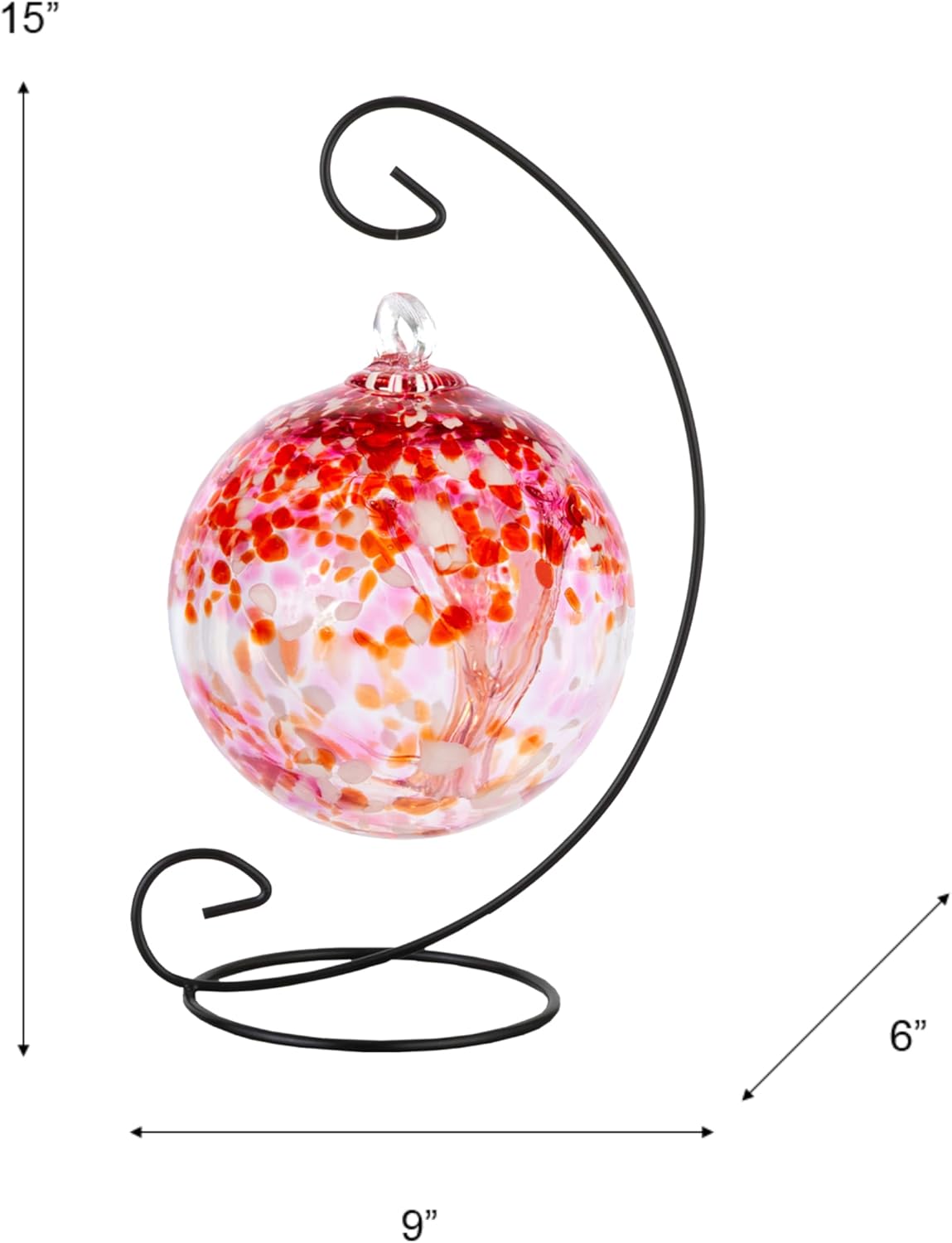 Dale Tiffany AC23212-D6 Rainbow Tree of Life Hand Blown Art Glass Ornament Witch Globe Gazing Ball, Golden Pink, 6" Diameter with Stand