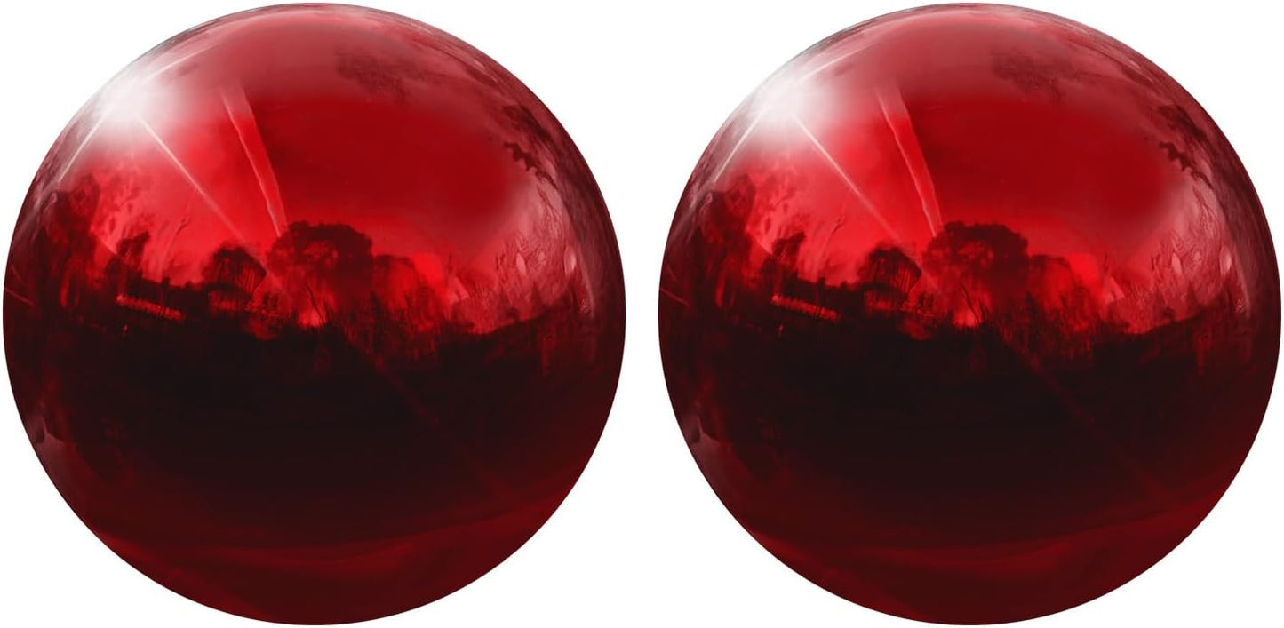 uxcell 2 Pcs Gazing Globe Decor Ball 3.5 Inch 90mm Reflective Garden Sphere Hollow Ball, Seamless Stainless Steel Gazing Ball, Smooth Mirror Globe for Garden Home Decor, Ruby Red