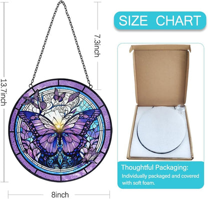 Butterfly Suncatcher Stained Glass Window Hanging - 8” Handmade Stained Glass Suncatchers for Windows Hanging - Sun Catchers Indoor Wall Art Garden Decor Catcher with Hook - Butterfly Gift for Women