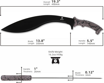 REAT Kukri Machete with Sheath,19 inch 420 Stainless Steel Blade,Non-silp Rubber Handle, Machetes for Cutting Trees,Yard Work,Hunting,Camping